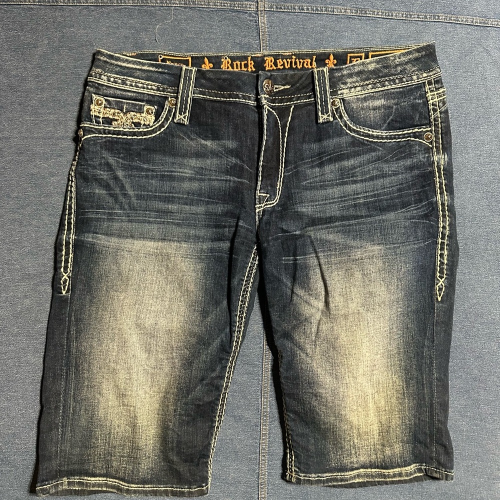 Rock Revival Dark Wash Bermuda Shorts